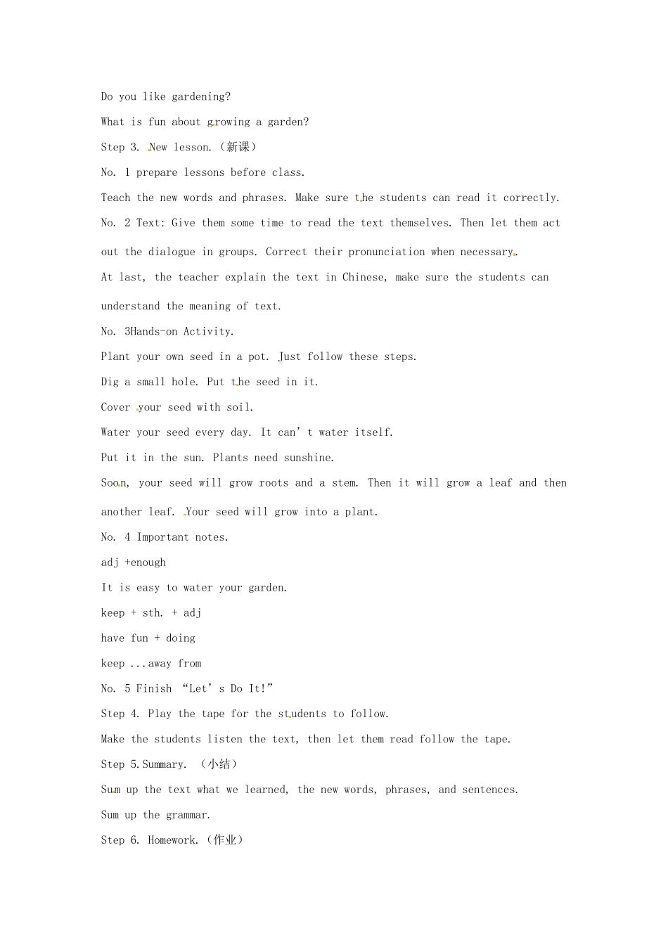 八年级英语下册 Unit 2 Plant a Plant Lesson 10 Make Your Garden Grow教案 （新版）冀教版-（新版）冀教版初中八年级下册英语教案_第2页