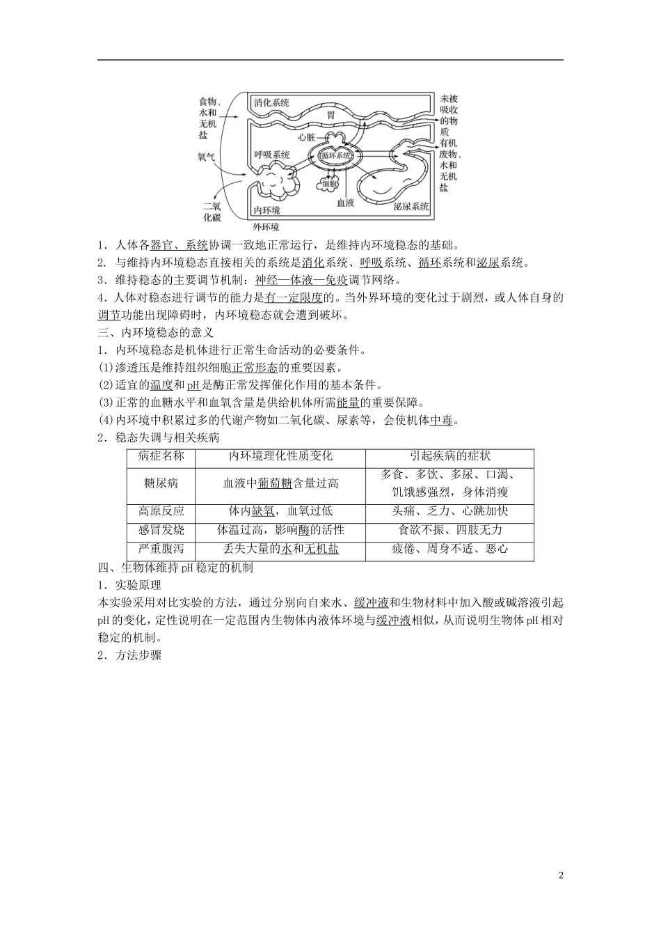 高中生物 第1章 人体的内坏境与稳态  第2节 内环境稳态的重要性学案 新人教版必修3-新人教版高一必修3生物学案_第2页