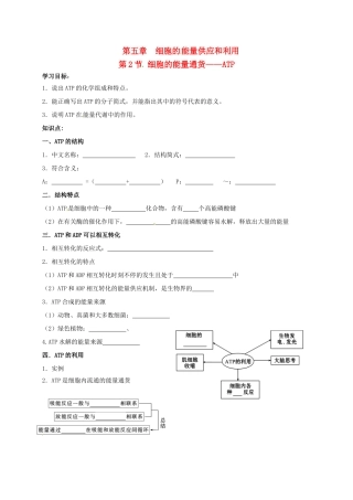 高中生物 5.2 细胞的能量通货——ATP导学案1（无答案）新人教版必修1-新人教版高一必修1生物学案