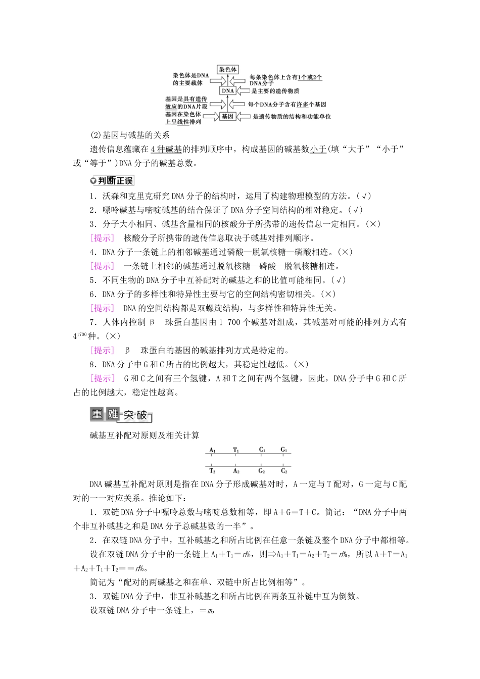 高考生物一轮复习 第6单元 遗传的分子基础 第2讲 DNA分子的结构、复制与基因的本质学案 苏教版必修2-苏教版高三必修2生物学案_第2页