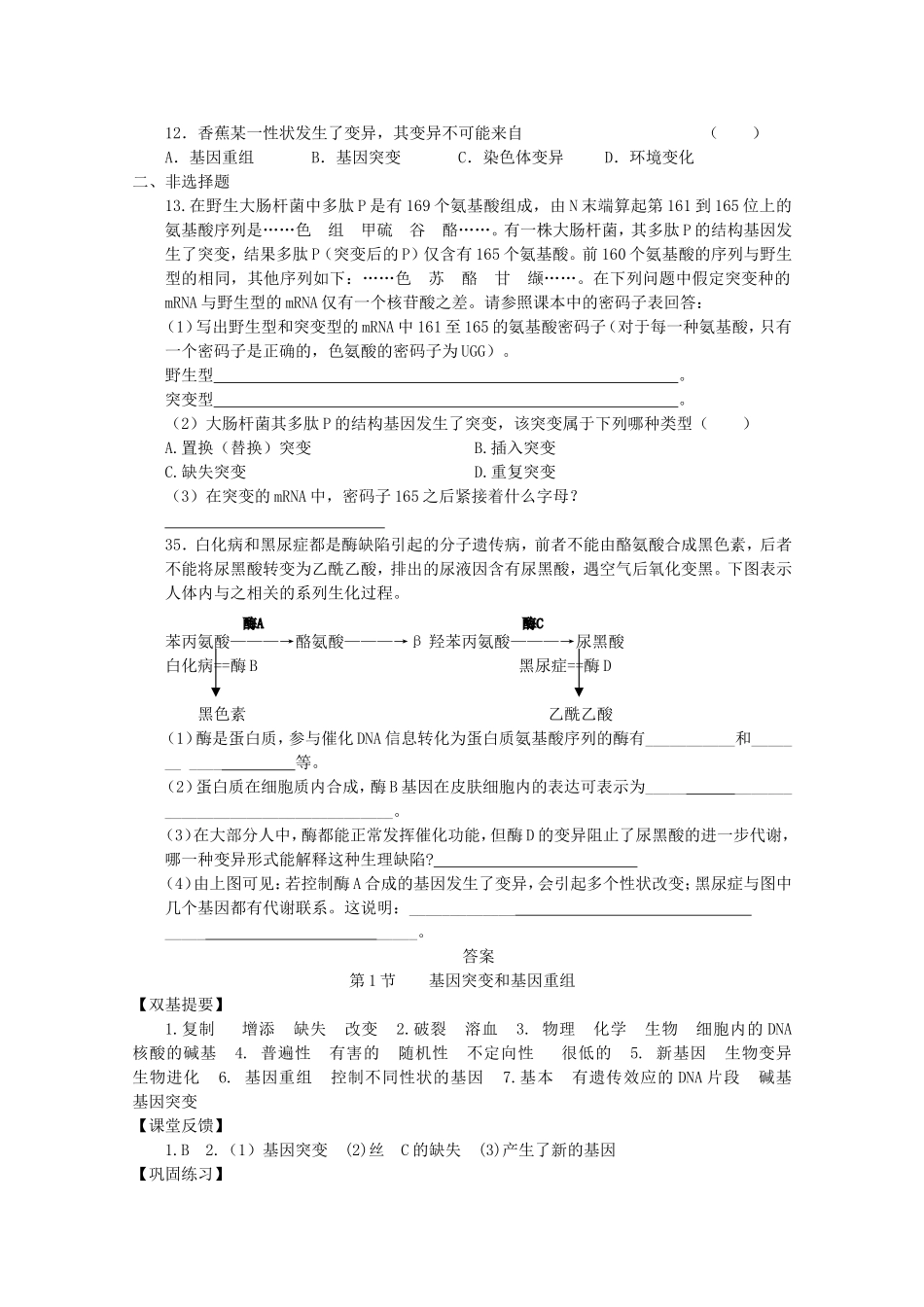 高三生物：5.1《基因突变和基因重组》学案（新人教版）_第3页