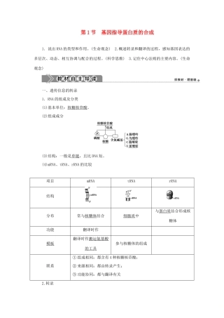 高中生物 第4章 基因的表达 第1节 基因指导蛋白质的合成学案 新人教版必修第二册-新人教版高一第二册生物学案