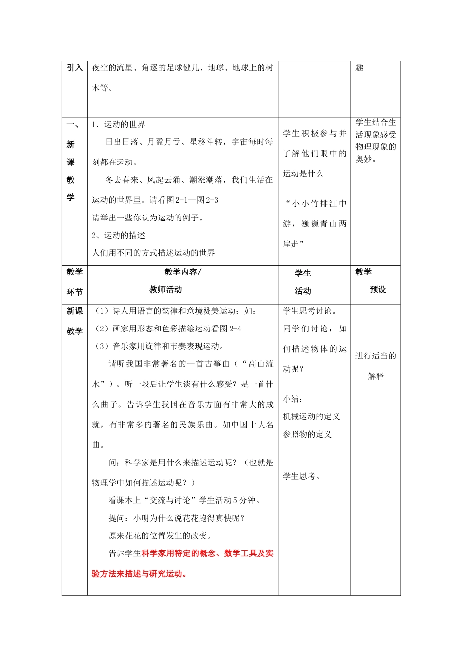 八年级物理全册《2.1 动与静》教案 （新版）沪科版-（新版）沪科版初中八年级全册物理教案_第2页