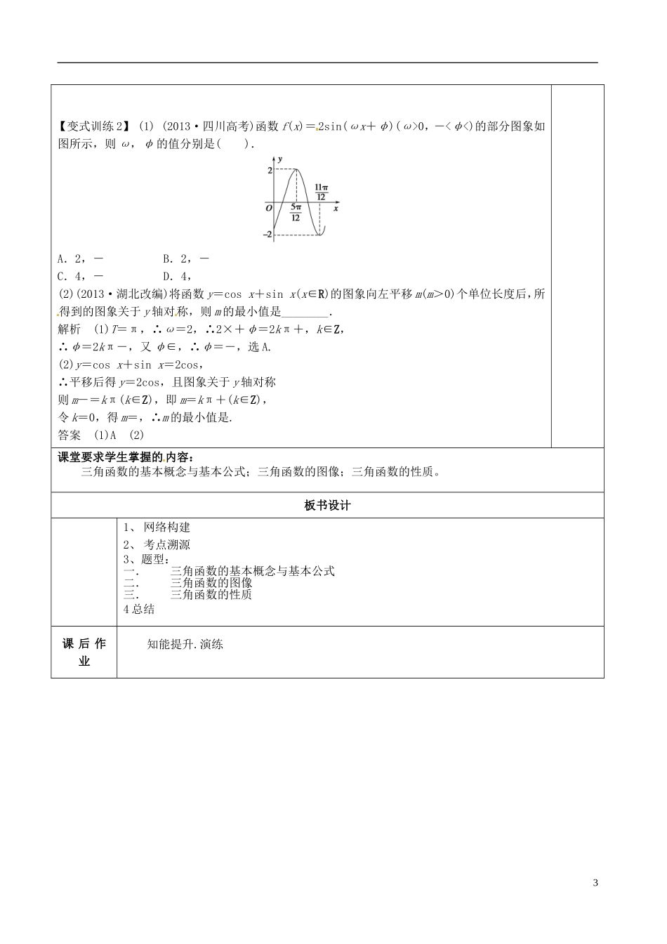 高三数学专题复习 3.1三角函数的图像与性质教案（第1课时）-人教版高三全册数学教案_第3页