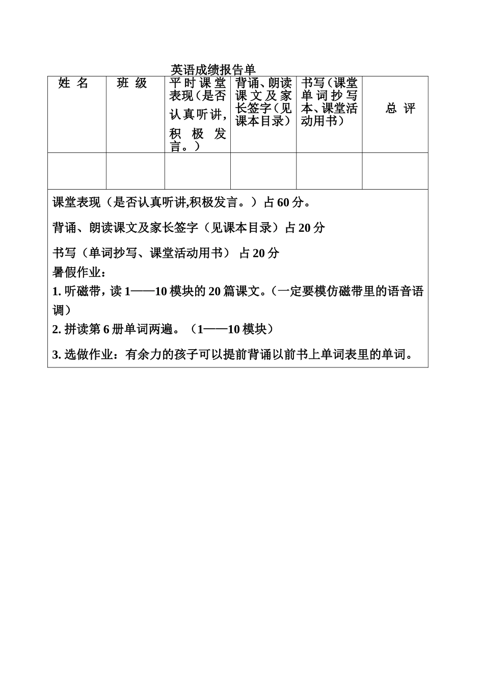 英语成绩报告单_第1页