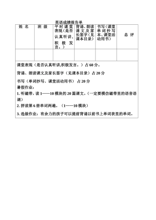 英语成绩报告单