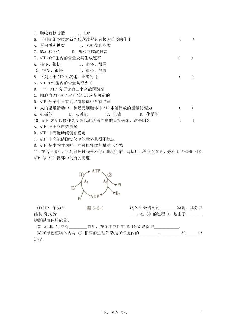 高中生物 4.1ATP和酶（1）学案 苏教版必修1_第3页
