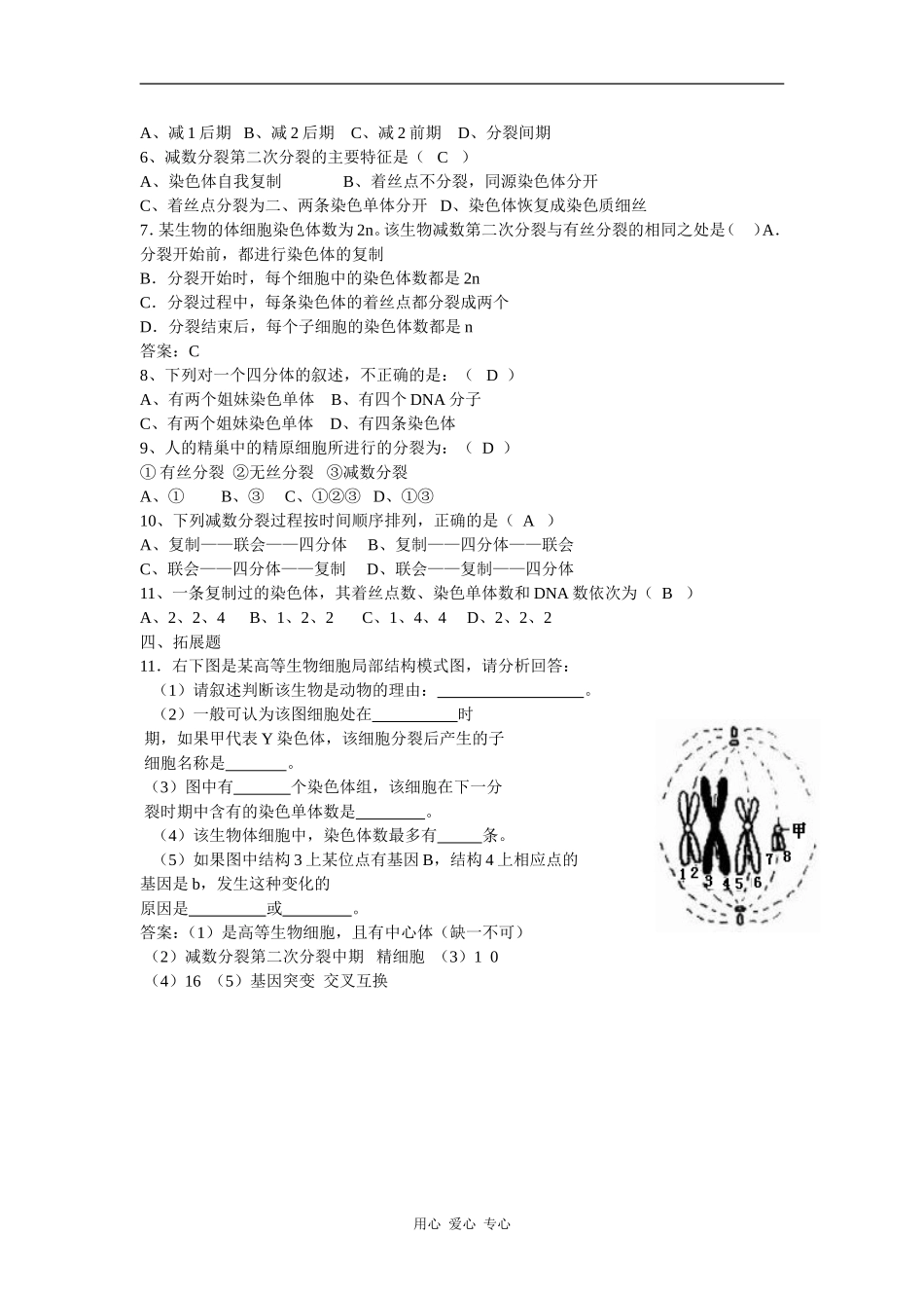高中生物 ：受精作用 学案 中图版必修2_第2页