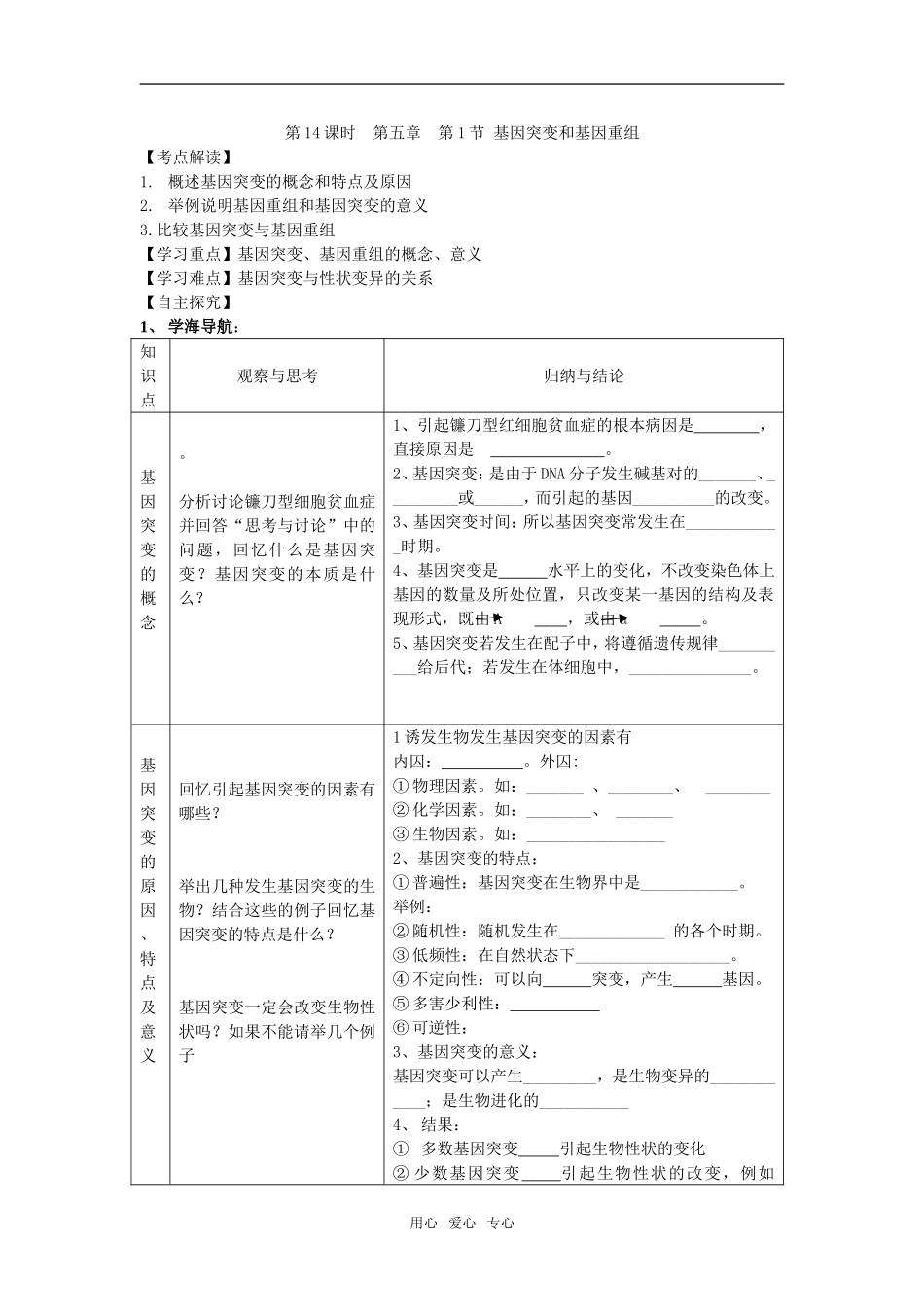 第14课时第五章第1节基因突变和基因重组_第1页