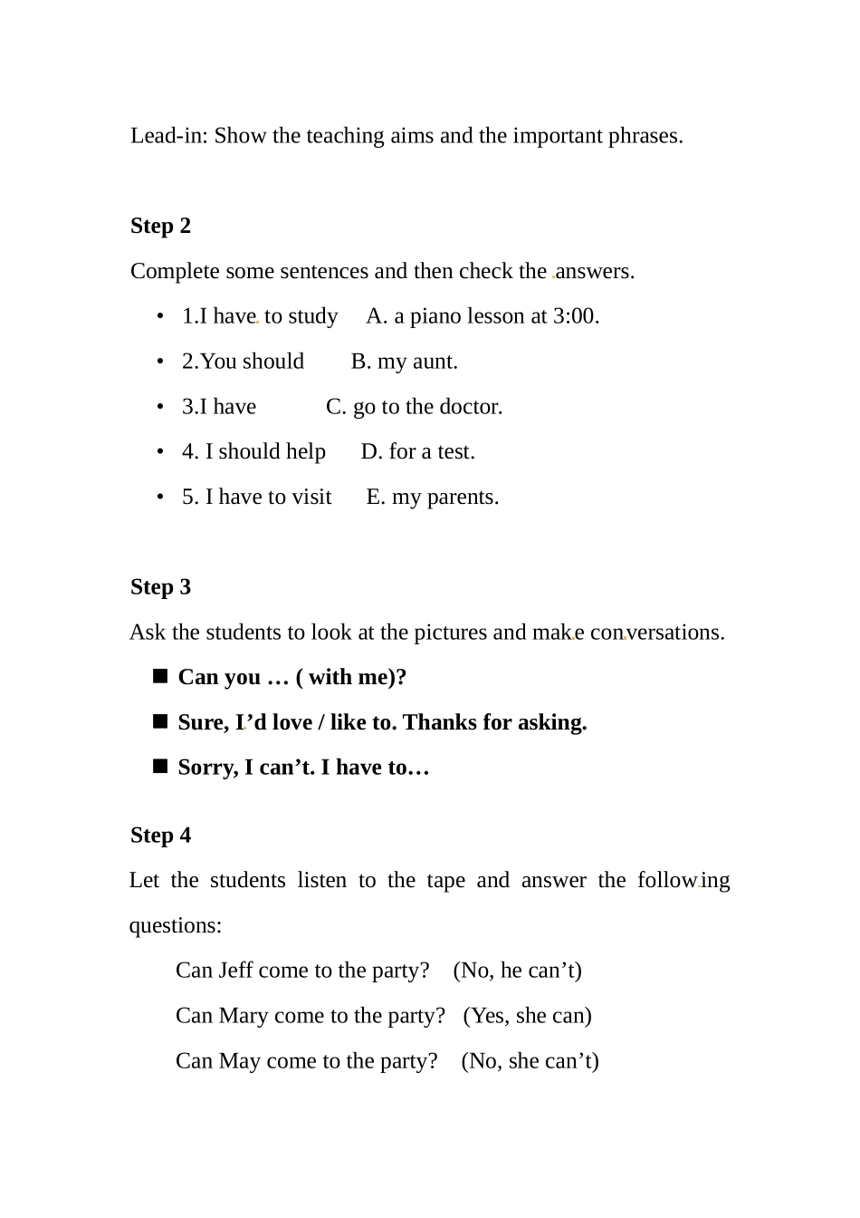 七年级英语下册：Unit 1 Can you come to my party（教案5）鲁教版_第3页