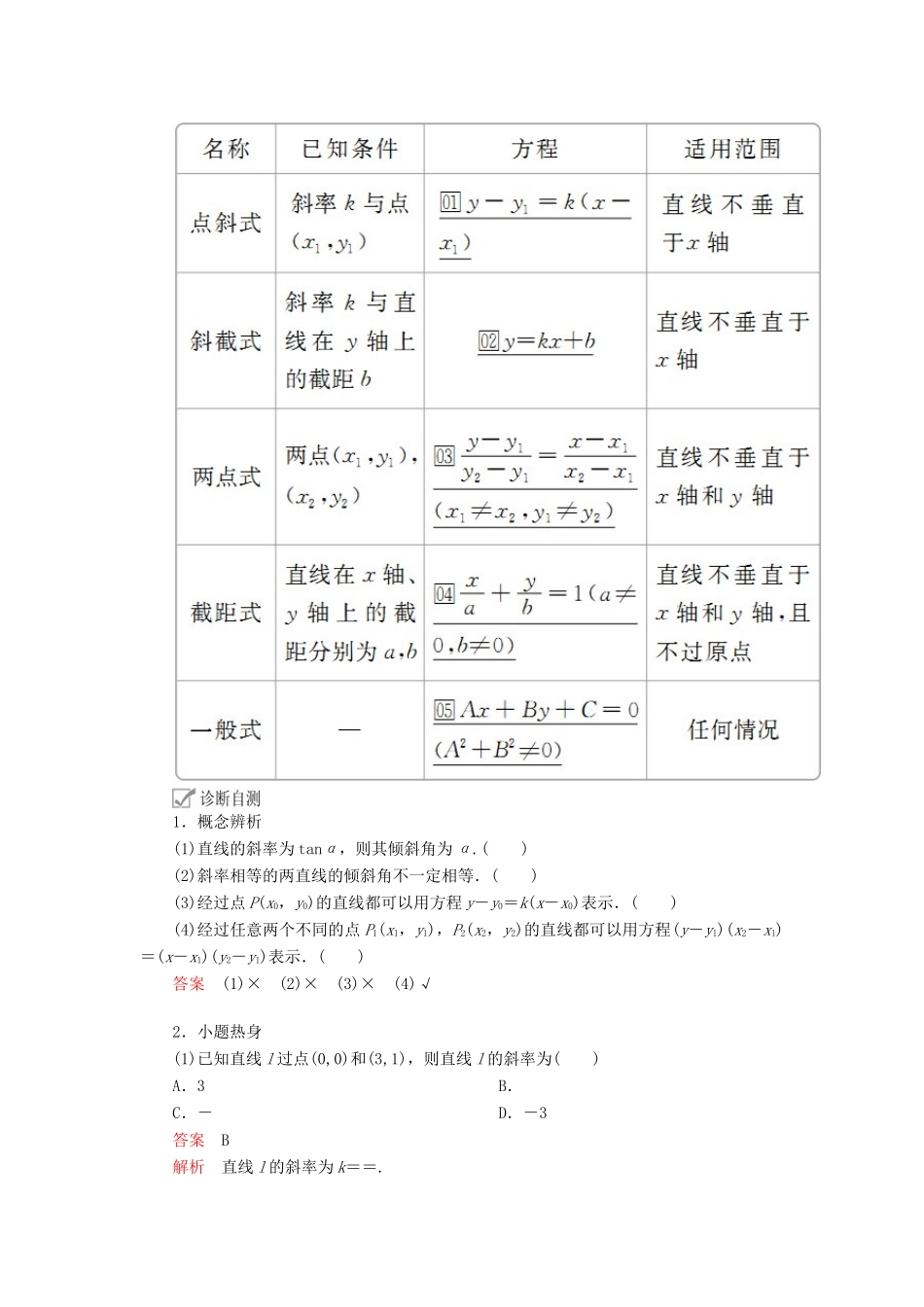 高考数学一轮复习 第8章 平面解析几何 第1讲 直线的倾斜角、斜率与直线的方程讲义 理（含解析）-人教版高三全册数学教案_第2页