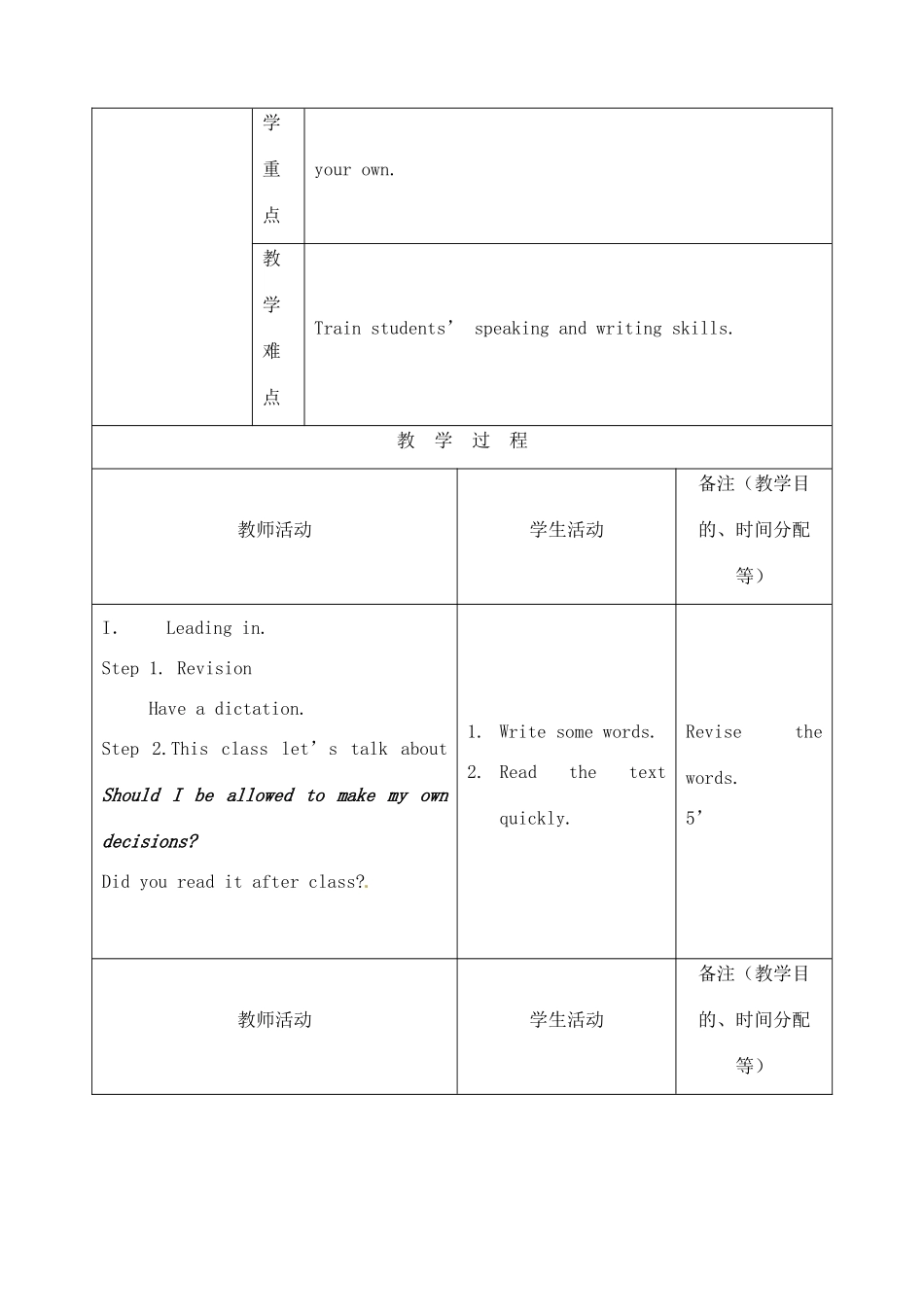 吉林省四平市第十七中学九年级英语全册《Unit 3 Teenagers should be allowed to choose their own clothes》（第6课时）Reading 2教案 人教新目标版_第2页