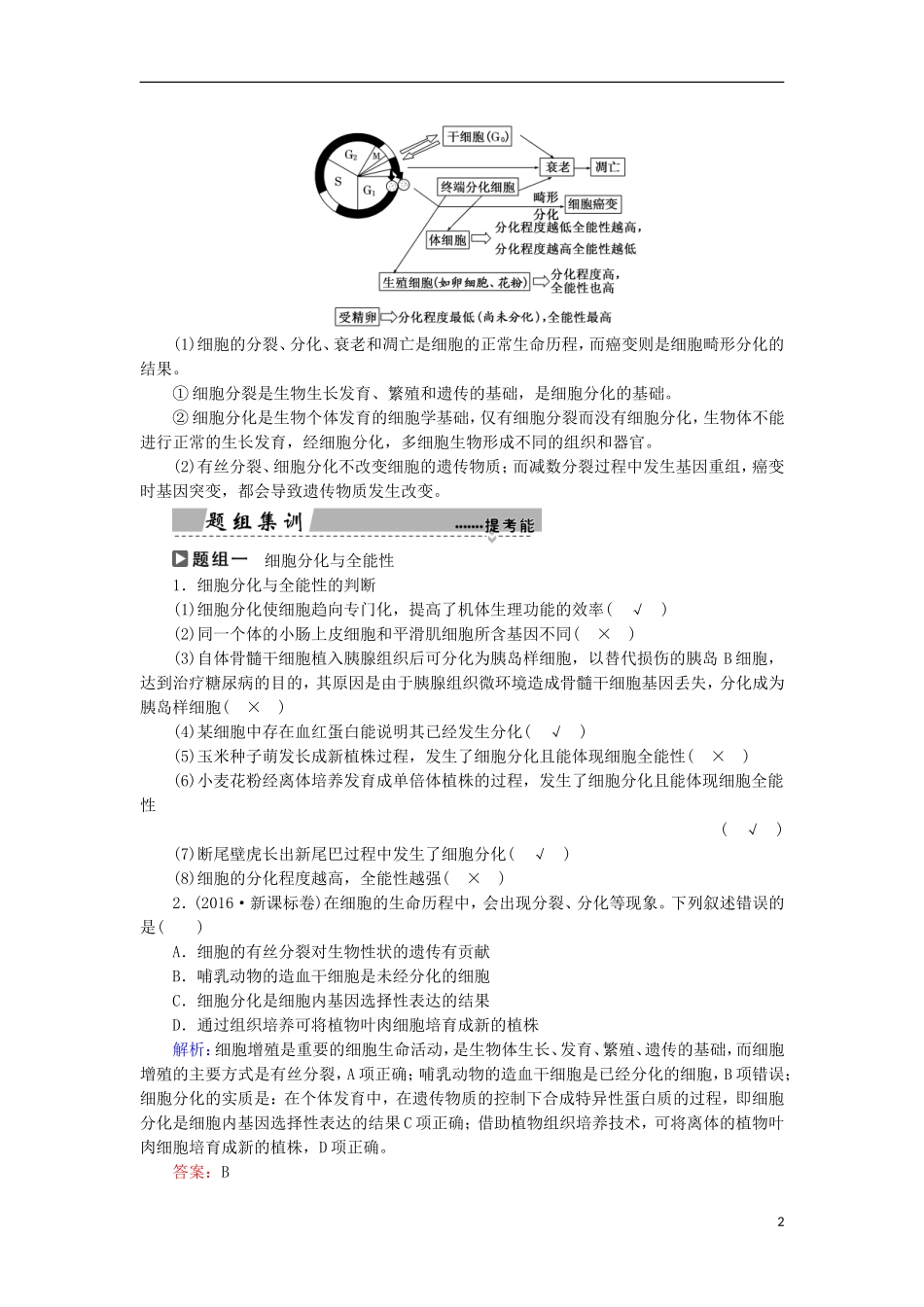 高考生物大二轮复习 第01部分 专题03 生命系统的延续 整合考点07“生命有序”的细胞历程学案-人教版高三全册生物学案_第2页