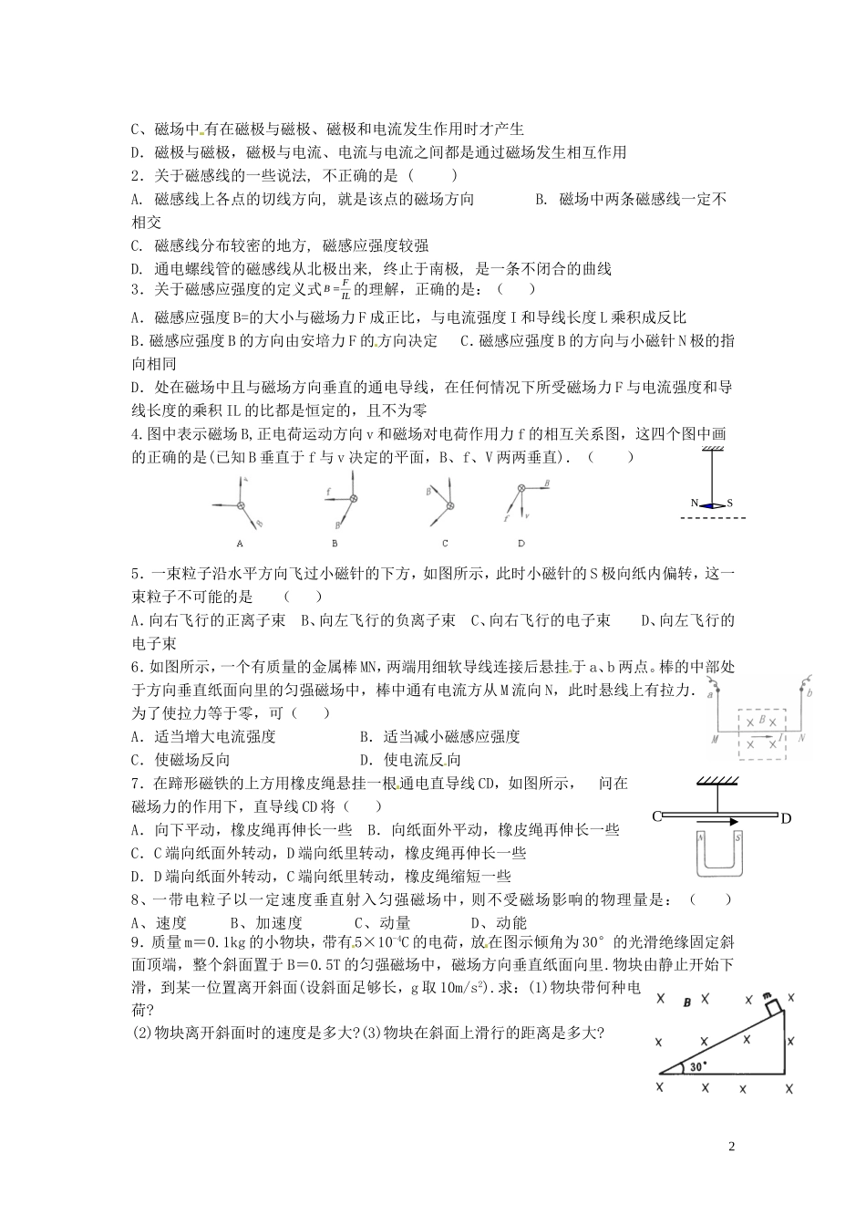 （新课标）湖南省隆回县万和实验学校高中物理 第三章 磁场复习学案 新人教版选修3-1_第2页
