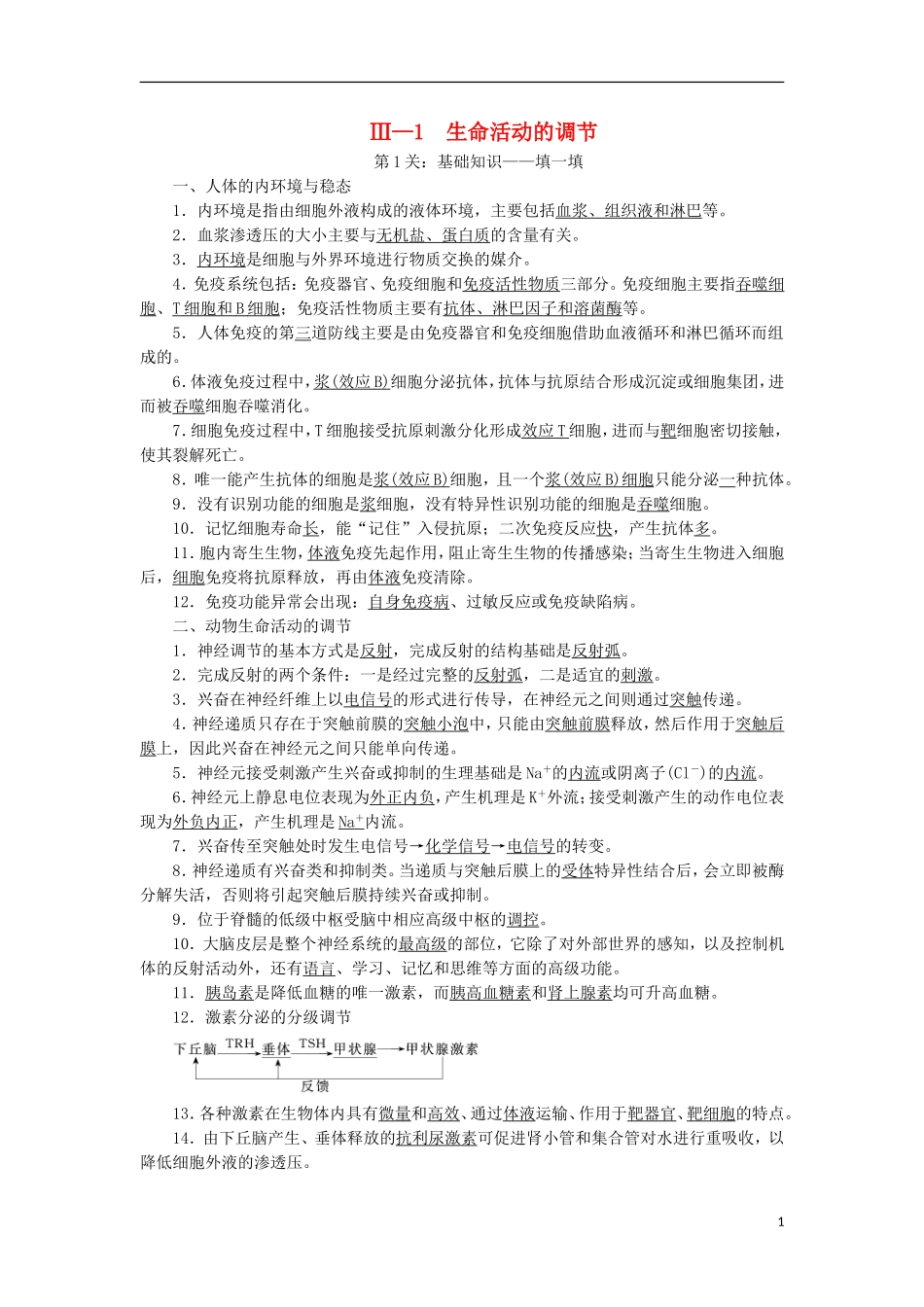 高考生物大二轮复习 第03部分 Ⅲ-1 生命活动的调节学案-人教版高三全册生物学案_第1页