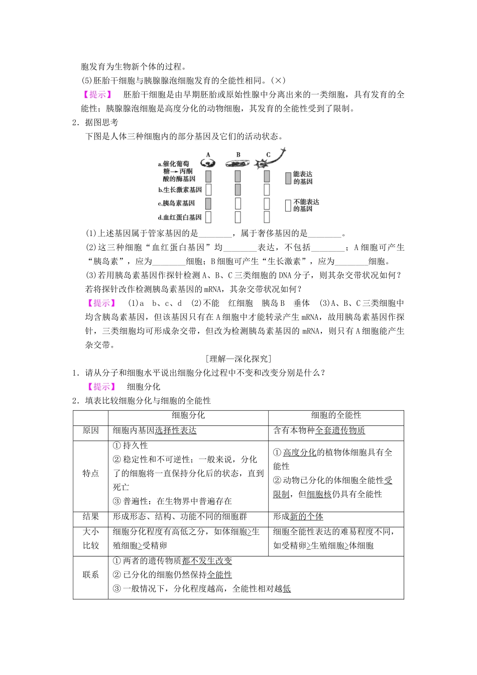 （全国版）高考生物一轮复习 第4单元 细胞的生命历程 第3讲 细胞的分化、衰老、凋亡和癌变学案-人教版高三全册生物学案_第2页