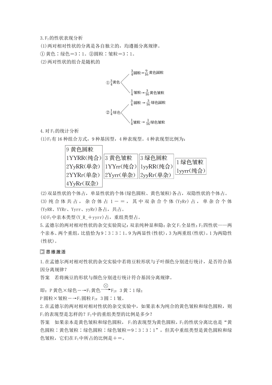 高中生物 2.2.1 自由组合规律试验学案 中图版必修2-中图版高中必修2生物学案_第3页