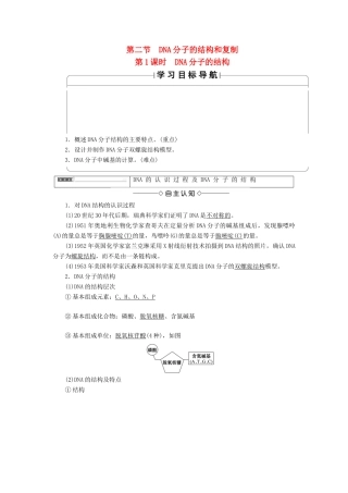 高中生物 第4章 遗传的分子基础 第2节 DNA分子的结构和复制（第1课时）DNA分子的结构学案 苏教版必修2-苏教版高二必修2生物学案