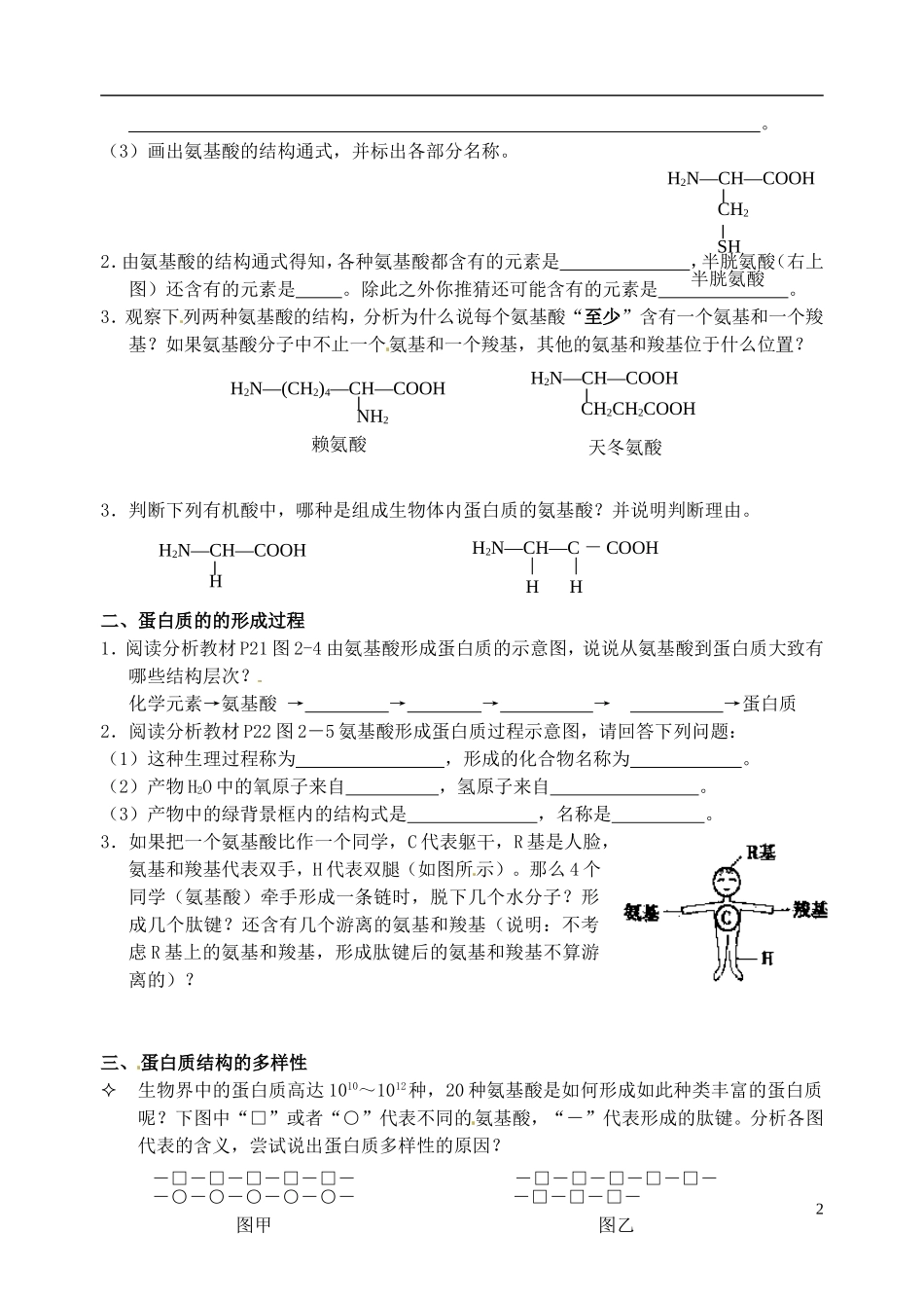 福建省泉州市第十五中学高中生物《第2章 第2节 生命活动的主要承担者―蛋白质》导学案 新人教版必修1_第2页