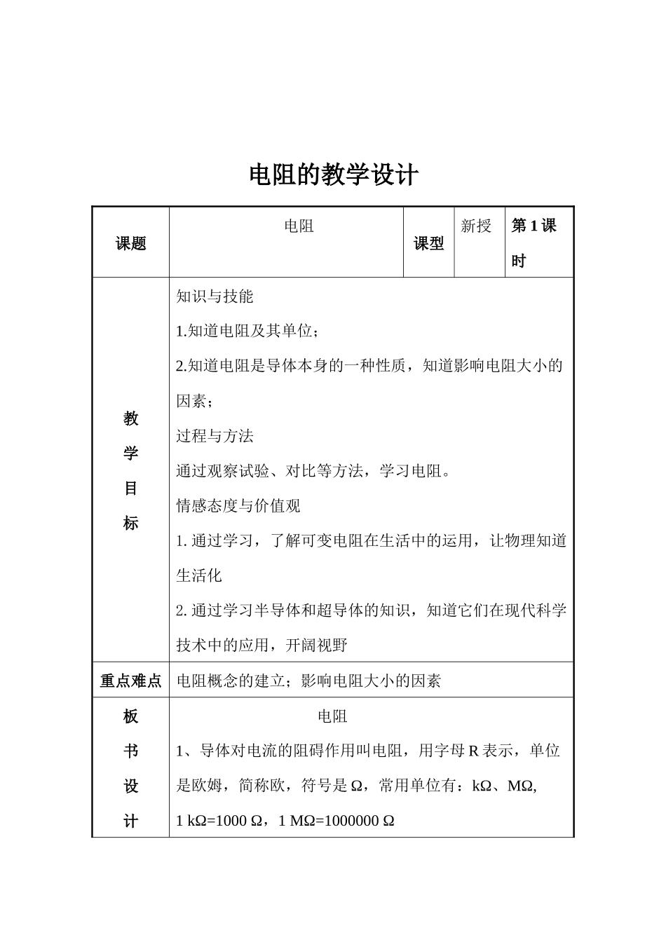 电阻的教学设计_第1页