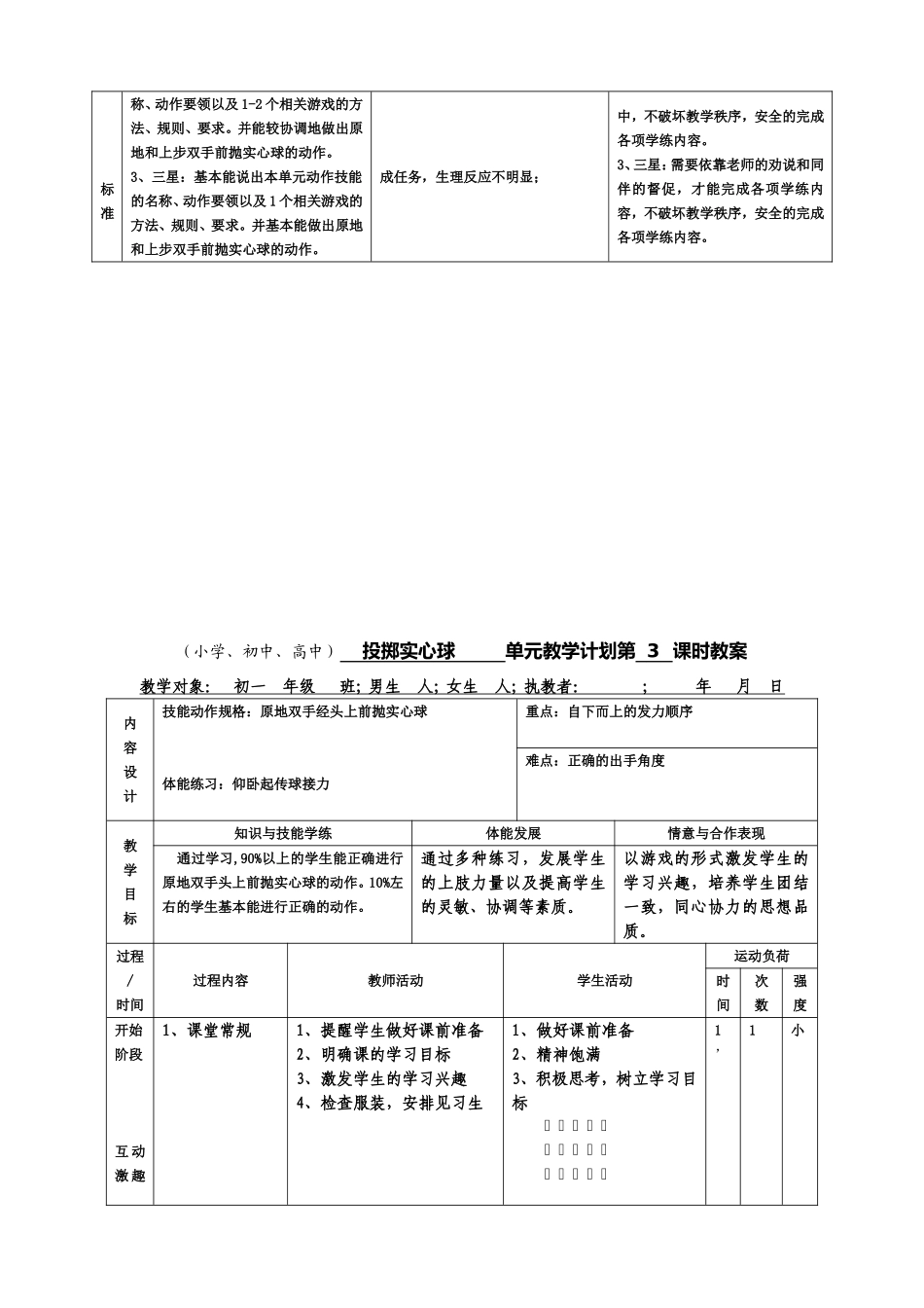七年级投掷实心球教学单元计划及教案_第3页