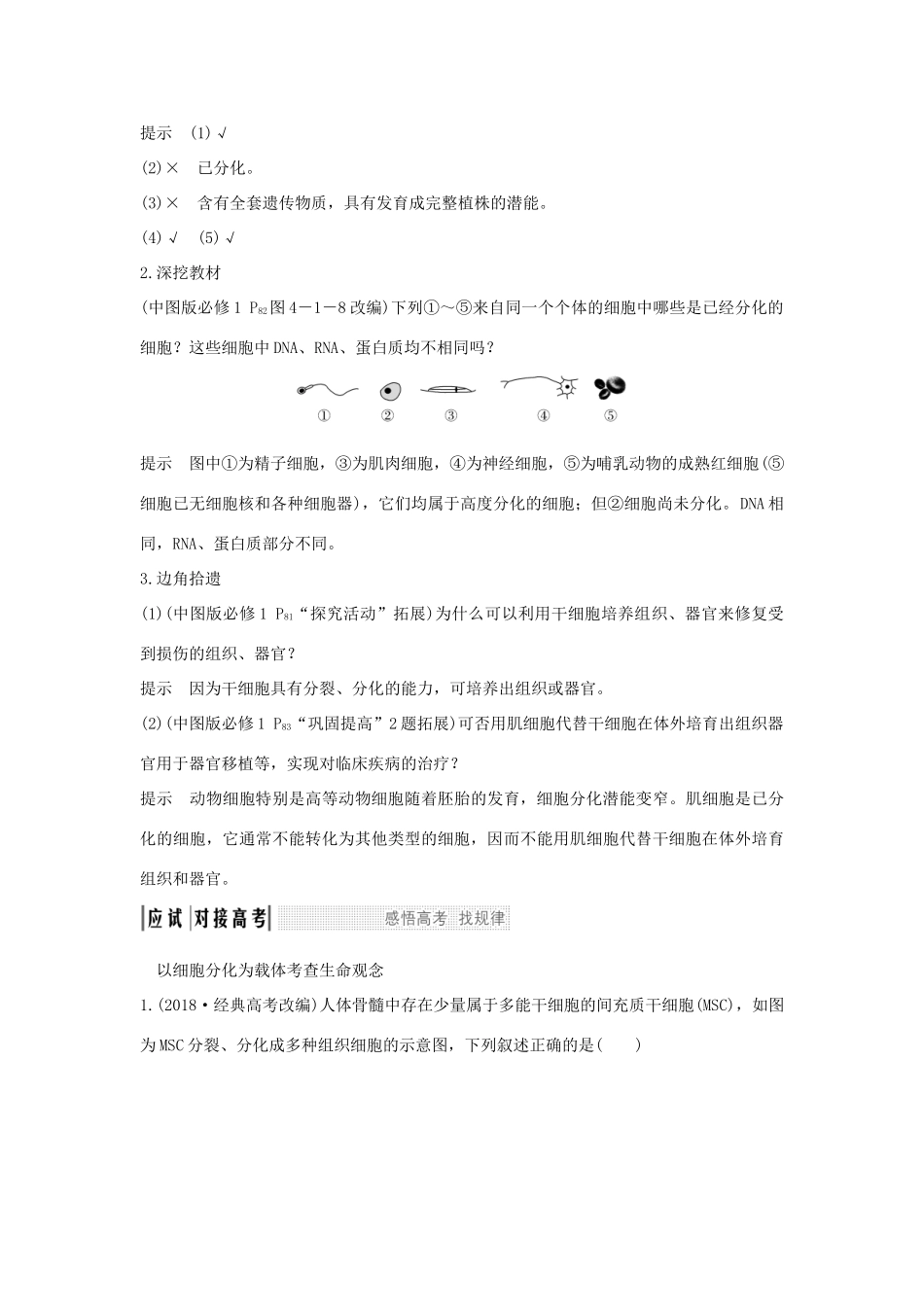 高考生物 第五单元 细胞的生命历程 第11讲 细胞的分化、衰老、凋亡与癌变学案 中图版必修1-中图版高三必修1生物学案_第3页