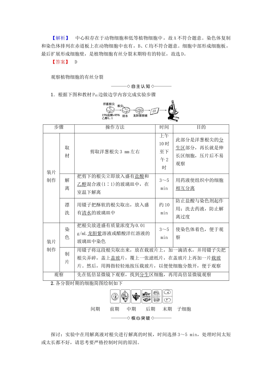高中生物 第5章 细胞增殖、分化、衰老和凋亡 第1节 细胞增殖（第2课时）动、植物细胞有丝分裂的区别　无丝分裂学案 苏教版必修1-苏教版高一必修1生物学案_第3页