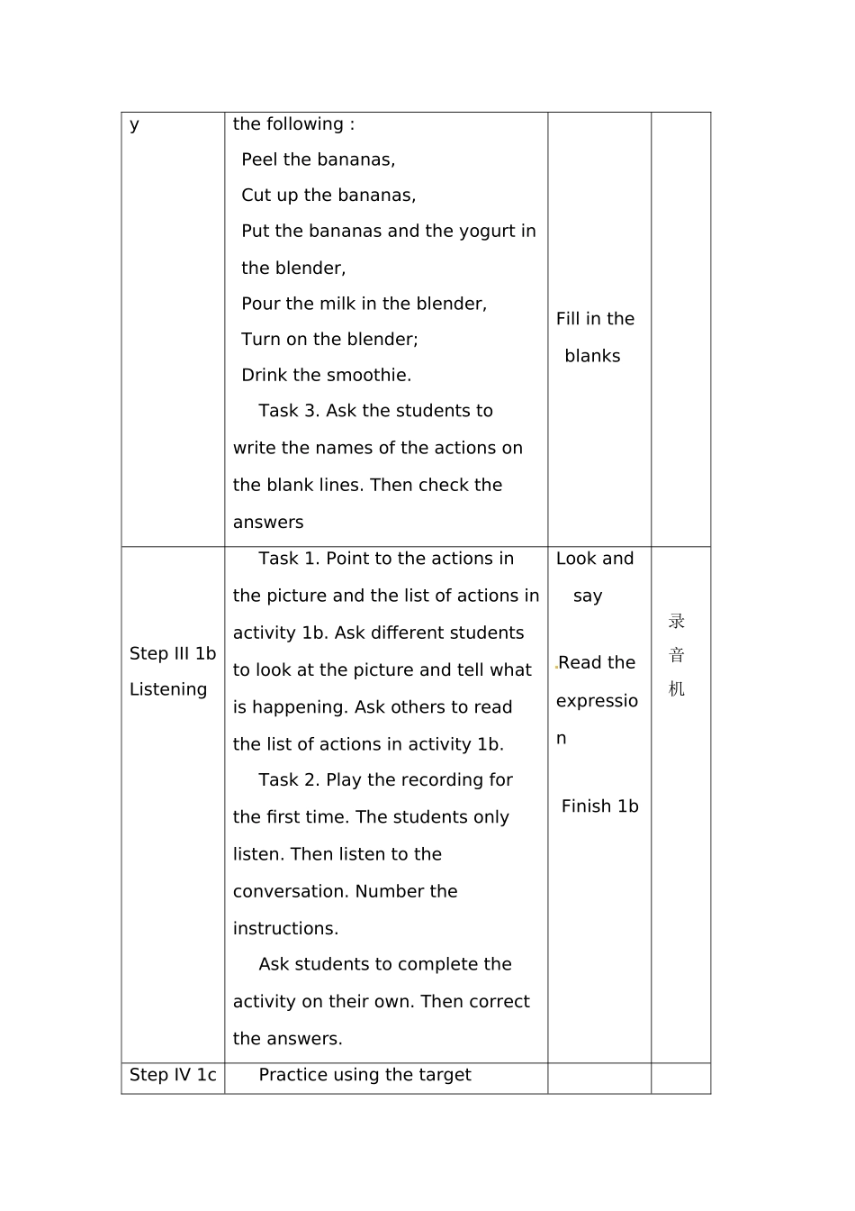 七年级英语下册：Unit 3 How do you make a banana milk shake？（教案3）鲁教版_第3页