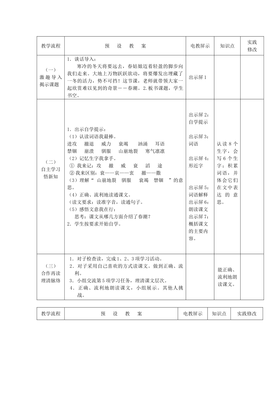 春四年级语文下册《春潮》教案 北师大版-北师大版小学四年级下册语文教案_第2页