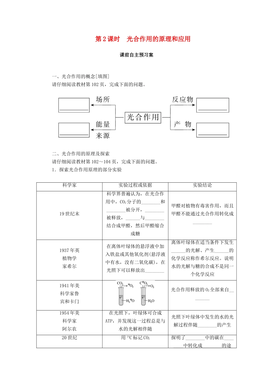 高中生物 第5章 细胞的能量供应和利用 第4节 第2课时 光合作用的原理和应用学案 新人教版必修1-新人教版高一必修1生物学案_第1页