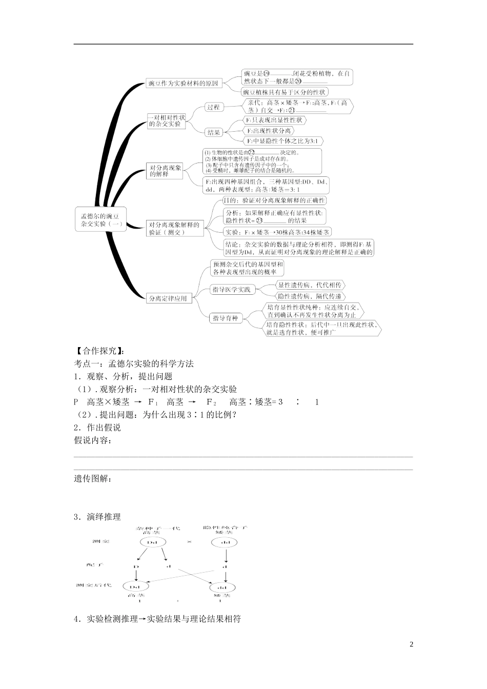 高中生物 《孟德尔的豌豆杂实验（一）》导学案 新人教版_第2页