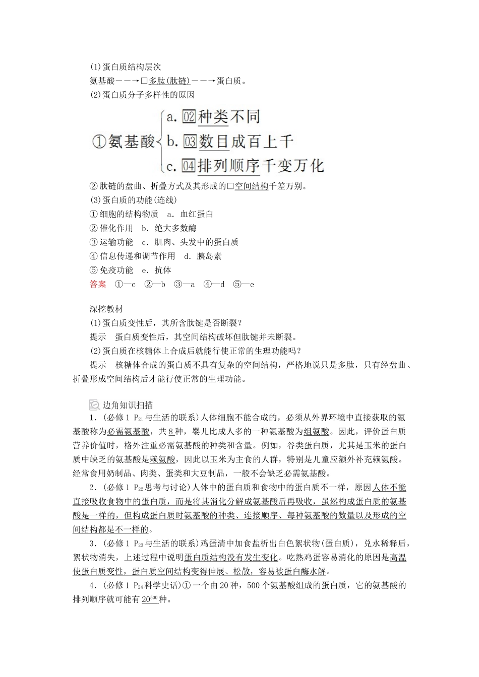 高考生物一轮复习 第1单元 走近细胞及细胞有分子组成 第3讲 生命活动的主要承担者——蛋白质学案（含解析）（必修1）-人教版高三必修1生物学案_第2页