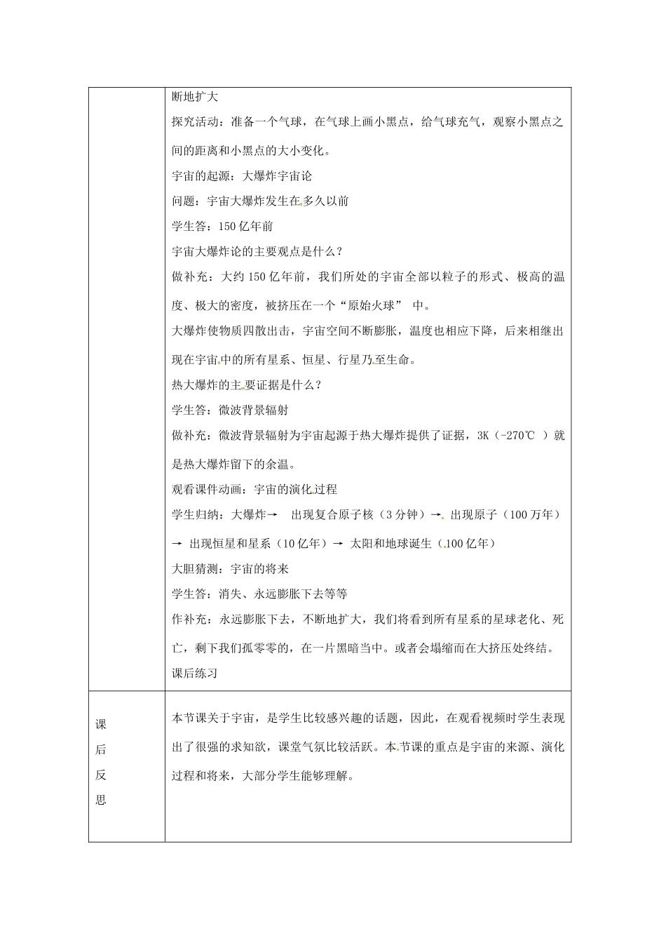 九年级科学下册 1.2 热大爆炸宇宙模型教学设计 华东师大版-华东师大版初中九年级下册自然科学教案_第2页
