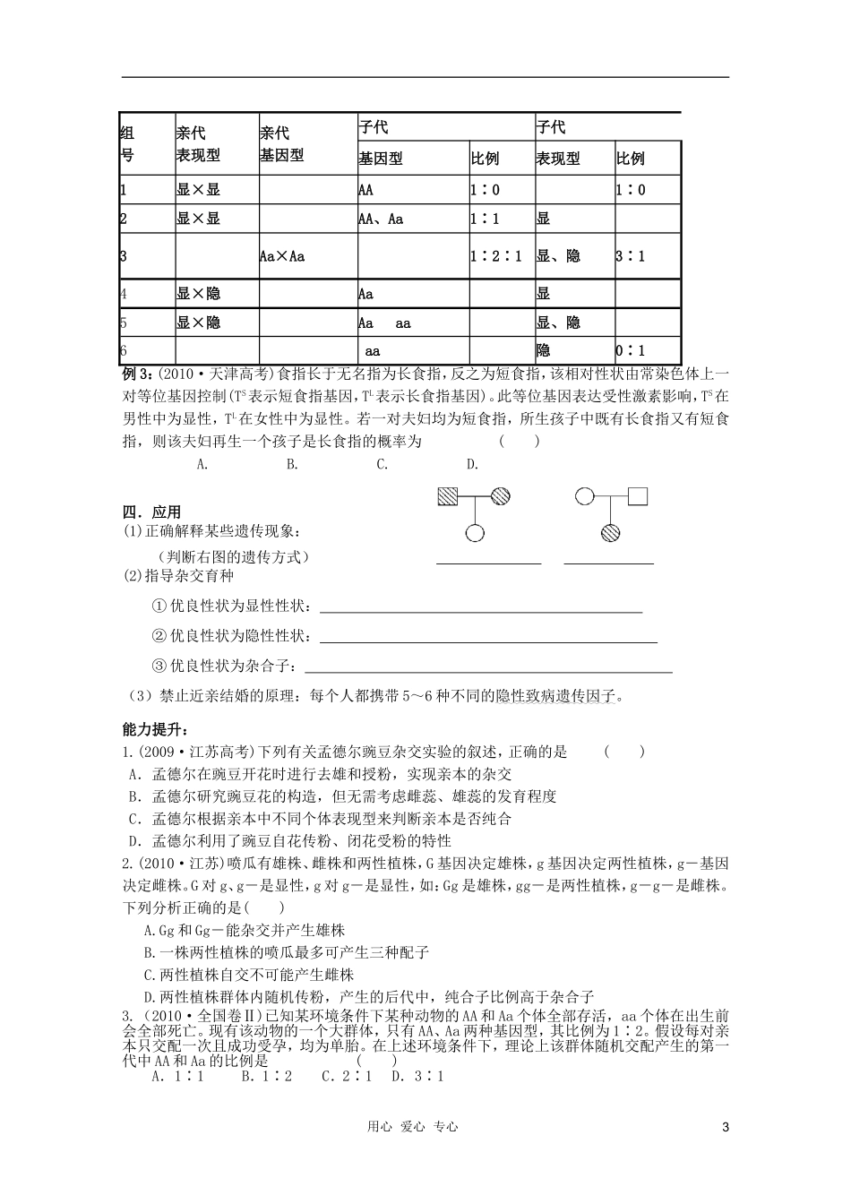 高考生物一轮复习 分离定律导学案 必修2_第3页