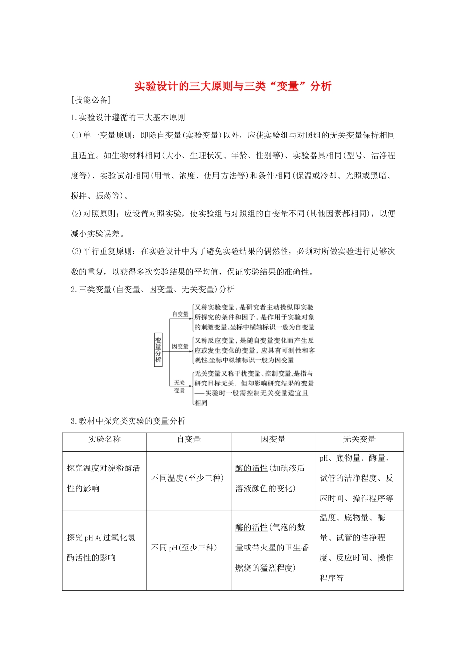 高考生物 第五单元 细胞的生命历程 实验素养提升2 实验设计的三大原则与三类“变量”分析学案 中图版必修1-中图版高三必修1生物学案_第1页