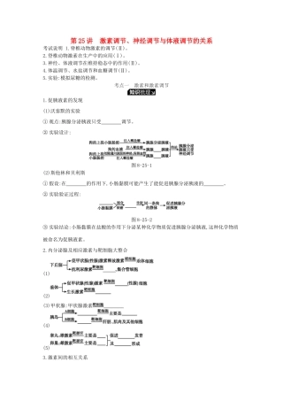 高考生物一轮复习 第8单元 生命活动的调节 第25讲 激素调节、神经调节与体液调节的关系学案 苏教版-苏教版高三全册生物学案