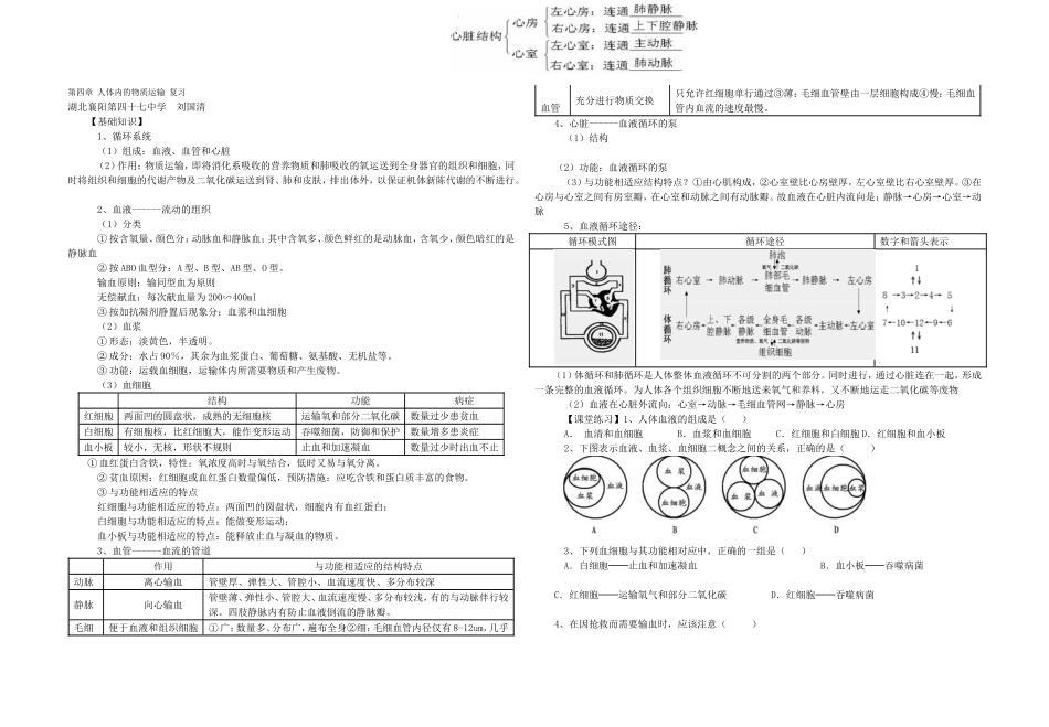 第四章人体内的物质运输复习_第1页