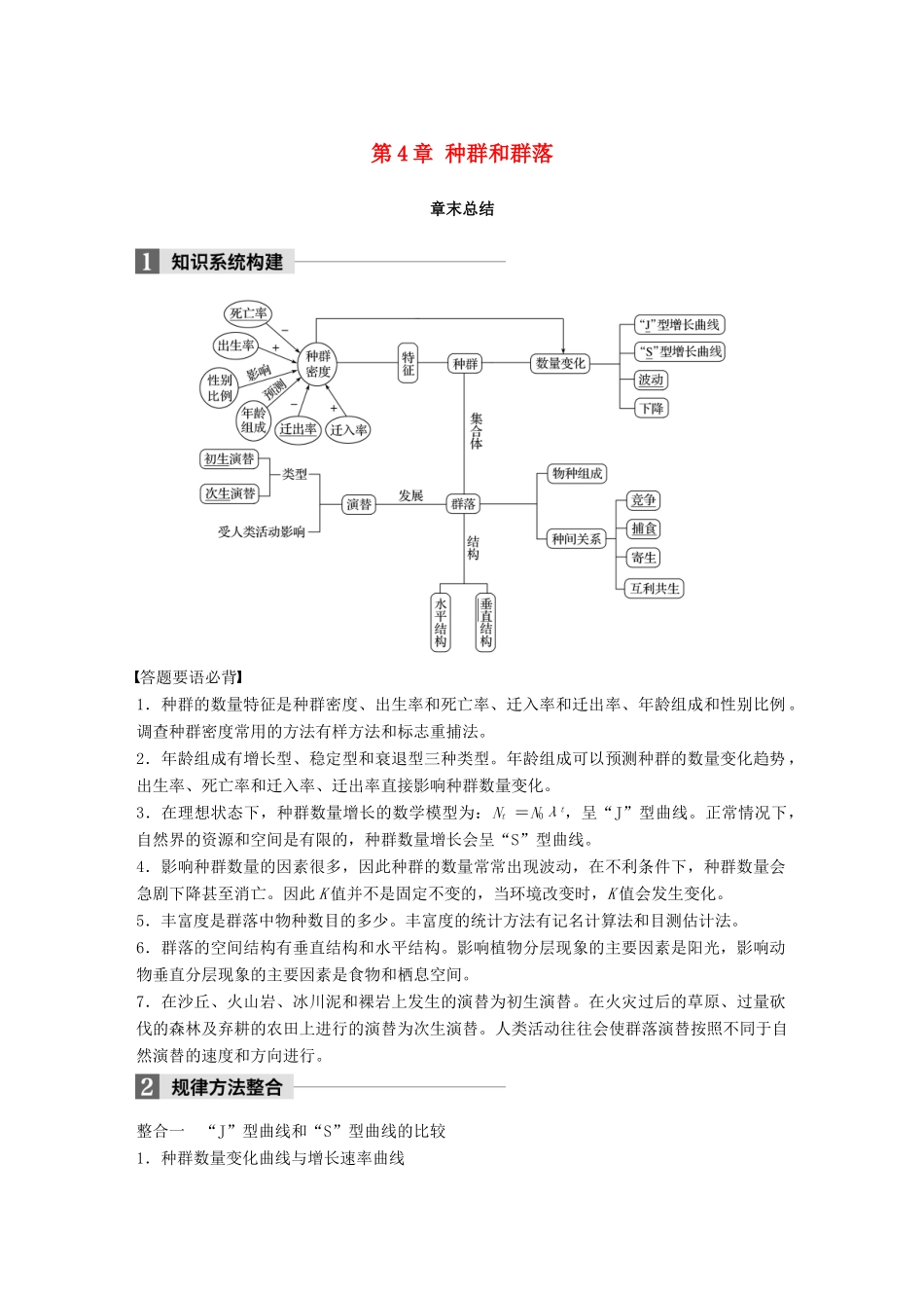 高中生物 第4章 种群和群落章末总结学案 新人教版必修3-新人教版高一必修3生物学案_第1页