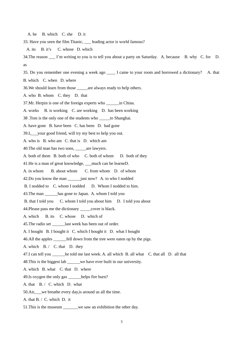 定语从句模拟训练二_第3页