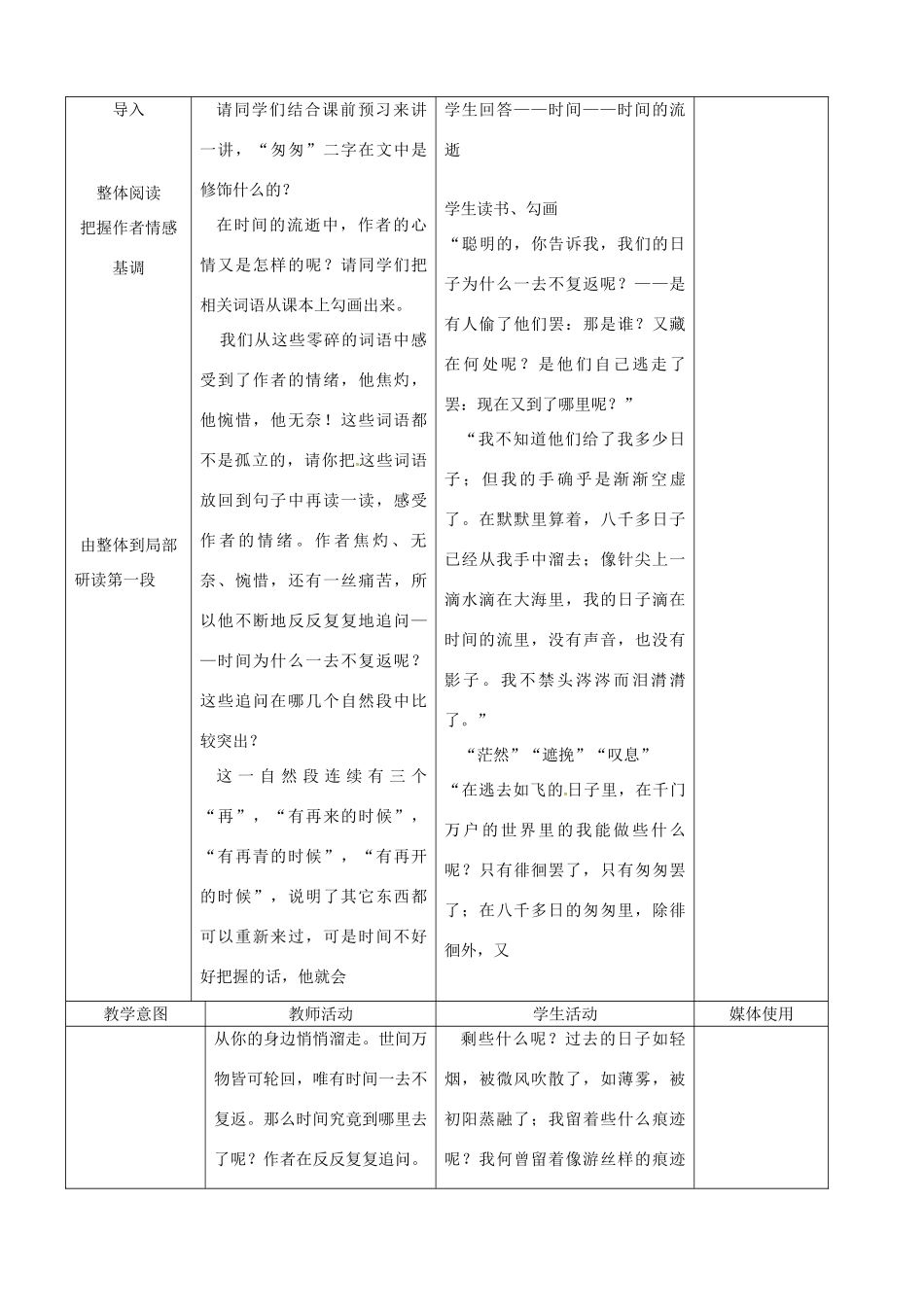 中考语文 阅读模块——散文（3）《匆匆》复习教案-人教版初中九年级全册语文教案_第2页