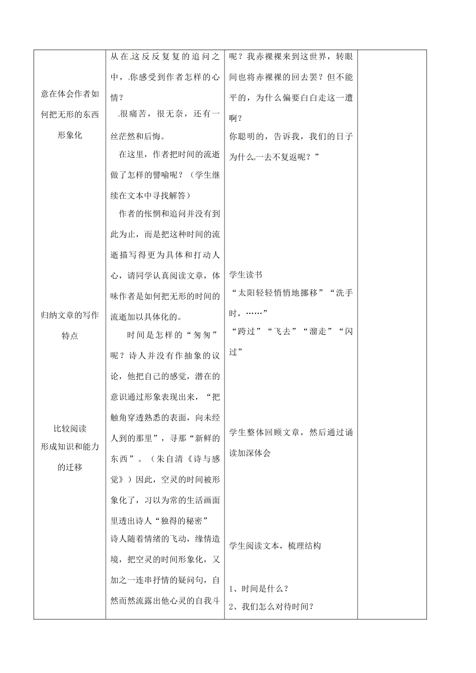 中考语文 阅读模块——散文（3）《匆匆》复习教案-人教版初中九年级全册语文教案_第3页