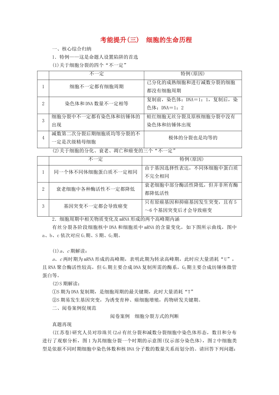 （新高考）高考生物一轮复习 考能提升（三）细胞的生命历程学案 新人教版-新人教版高三全册生物学案_第1页