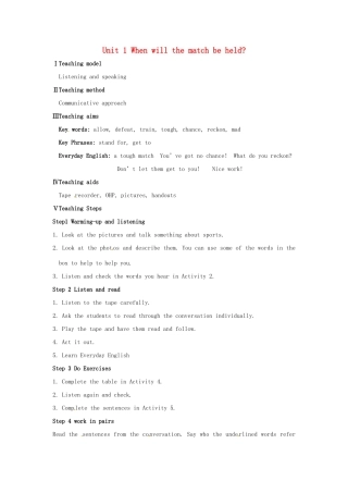 九年级英语上册 Module3 Unit1 When will the match be held教案 外研版
