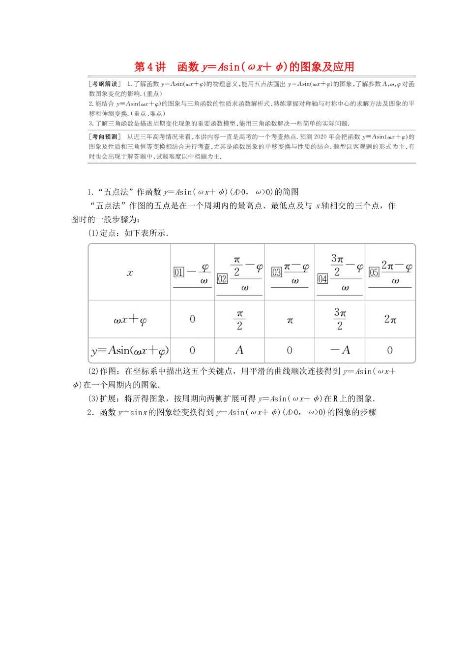 高考数学一轮复习 第3章 三角函数、解三角形 第4讲 函数y＝Asin（ωx＋φ）的图象及应用讲义 理（含解析）-人教版高三全册数学教案_第1页