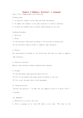 八年级英语上册 Chapter 4 Numbers：Everyone’s language教案 上海牛津版