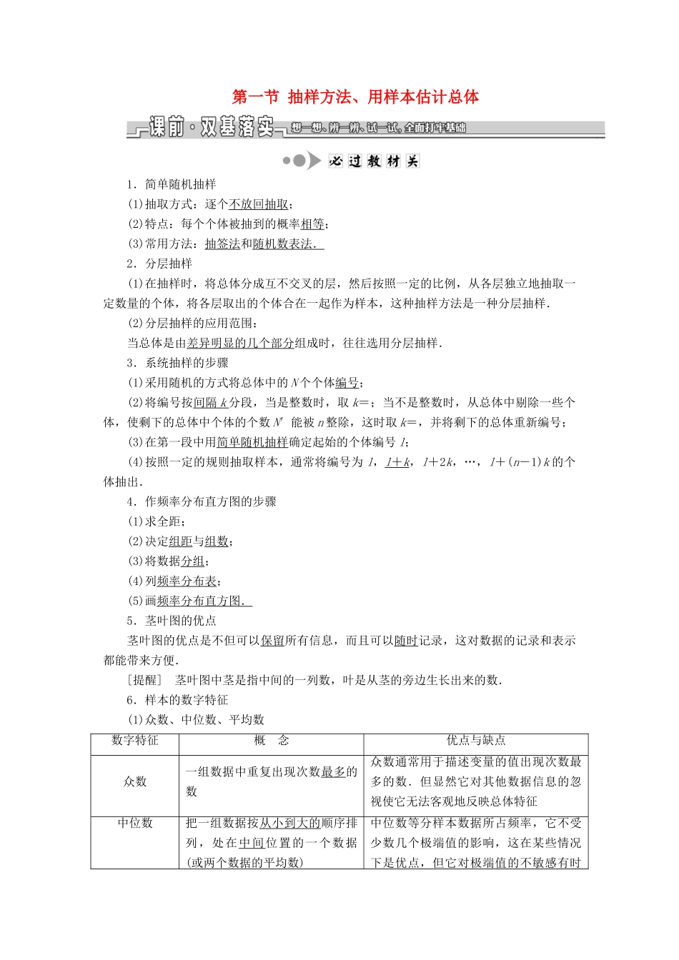 （江苏专版）高考数学一轮复习 第十一章 统计与概率 第一节 抽样方法、用样本估计总体教案 文（含解析）苏教版-苏教版高三全册数学教案_第1页