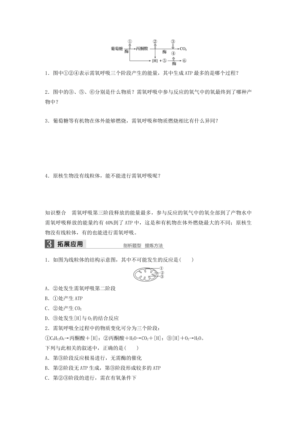 高中生物 3.4.1 细胞呼吸的概念和类型学案 浙科版必修1-浙科版高中必修1生物学案_第2页