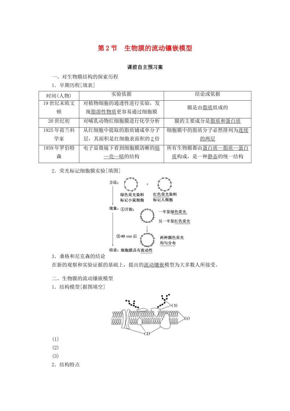高中生物 4.2 生物膜的流动镶嵌模型学案 新人教版必修1-新人教版高中必修1生物学案_第1页
