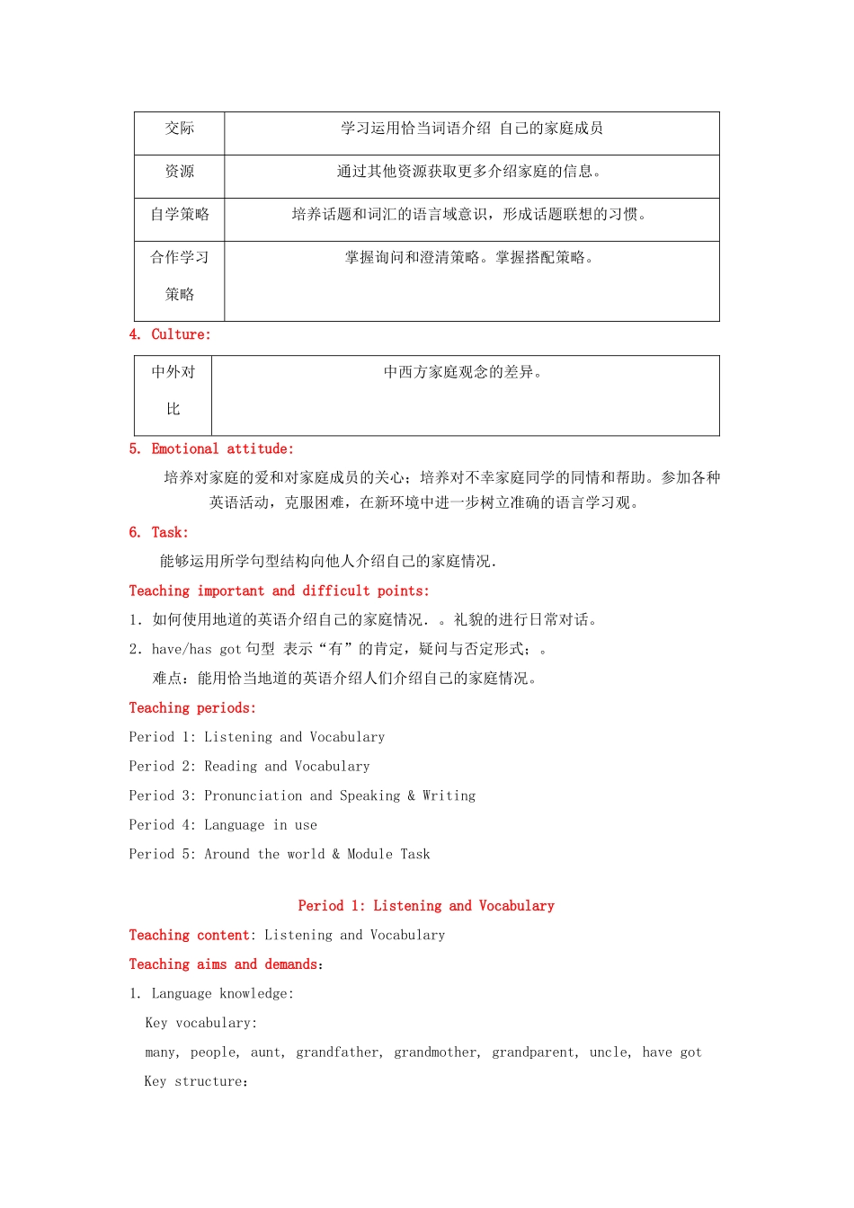 七年级英语上册 Module 4《My family》教案 外研版_第2页