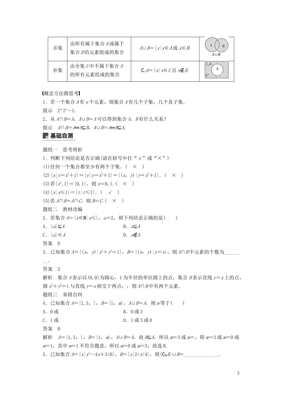 （鲁京津琼专用）高考数学大一轮复习 第一章 集合与常用逻辑用语 1.1 集合的概念及运算教案（含解析）-人教版高三全册数学教案_第2页
